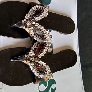 GIUSEPPE ZAROTTI DESIGN SLIP TOE QUEEN SEQUENCED SLIPPER SANDLES